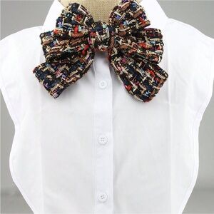 Multicolor Tweed Bow Tie Brooch